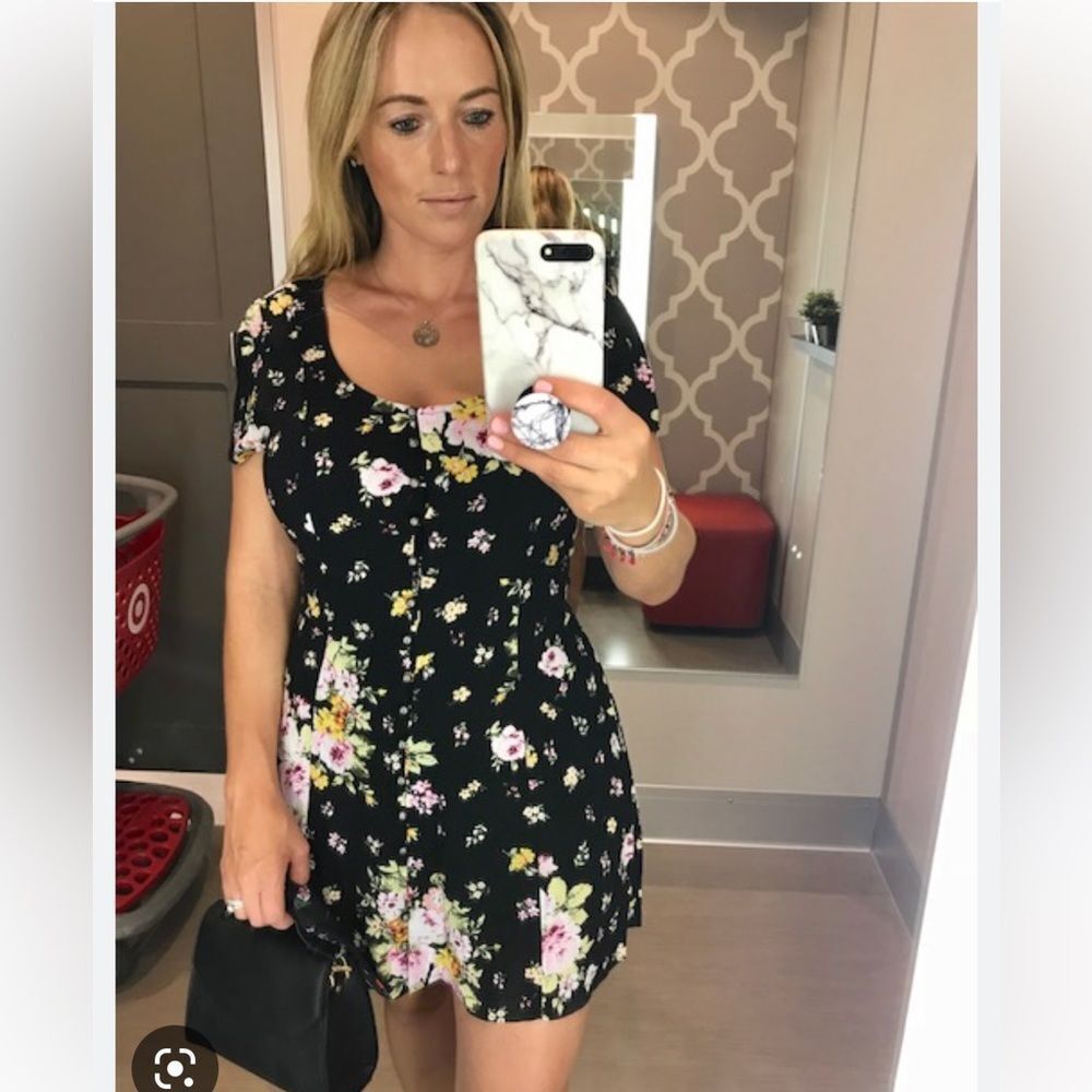 Wild Fable Floral Short-Sleeve Button Down Dress with Corset Back